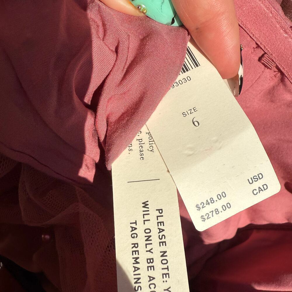 NEW – Maeve Anthropologie Strapless Tiered Tulle Mini Dress Pink Beaded Size 6 - Picture 7 of 7